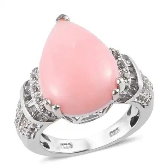 Peach Opal & Natural Diamond Ring In 925 Sterling Silver - Picture 6 of 6